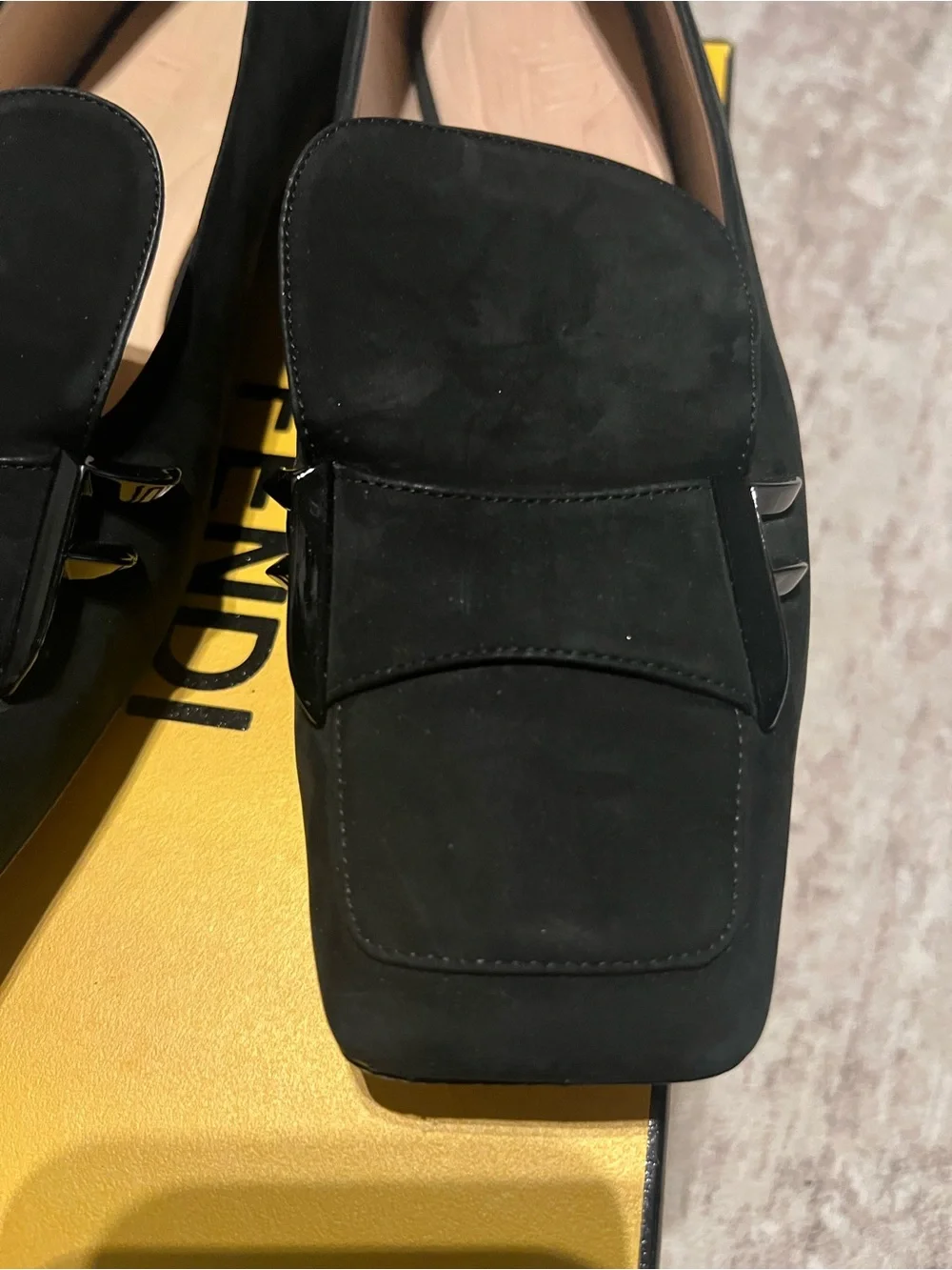 Fendi Black Suede Square-Toe Loafers